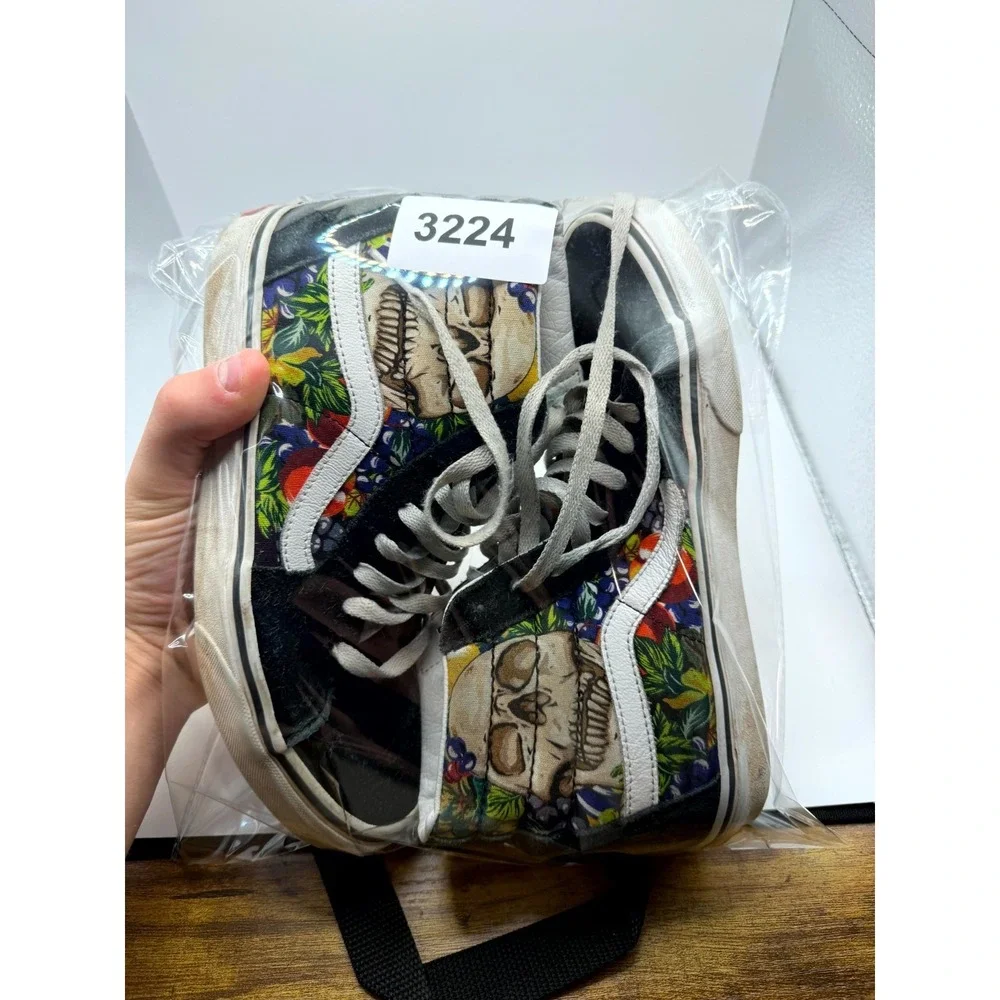 Vans Sk8-Hi Fruit‎ Skull Mens 6 Sneaker Black White Suede High Top Skate Shoes